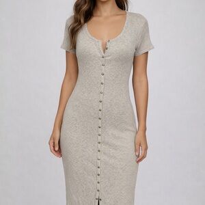 Elegant Beige Knit Button-Down Dress size M